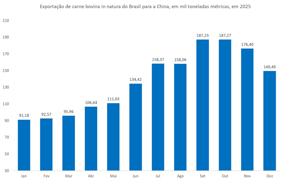 embarque de carne bovina do Brasil para a China