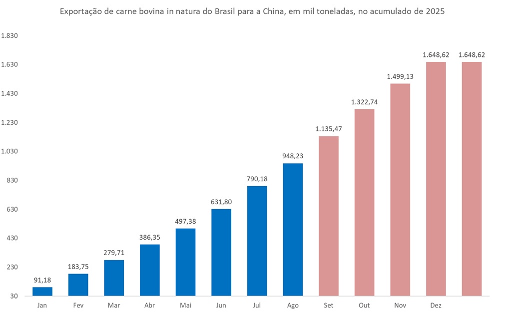 embarque de carne bovina do Brasil para a China
